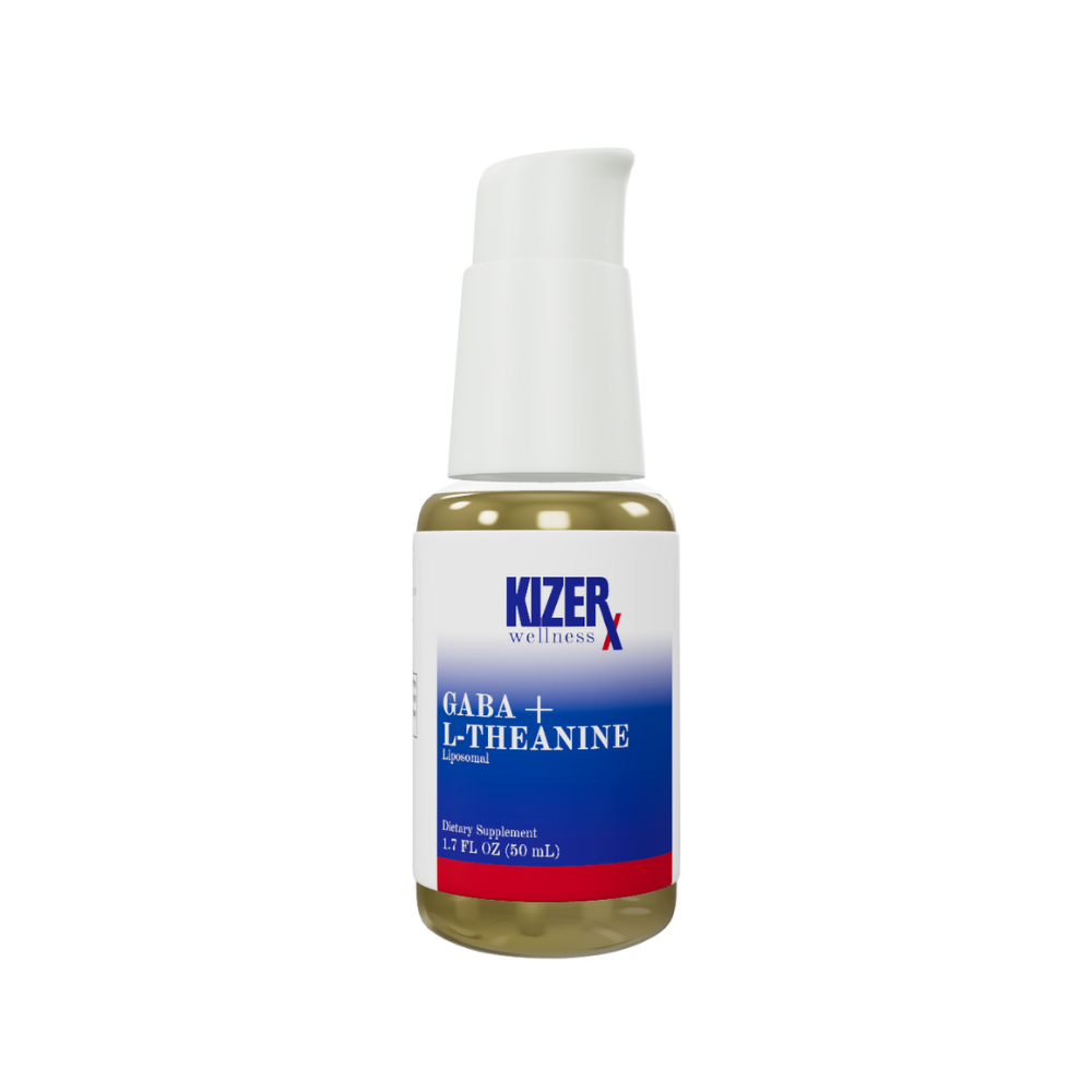 Kizer Wellness GABA + L-Theanine supplement bottle on a white background