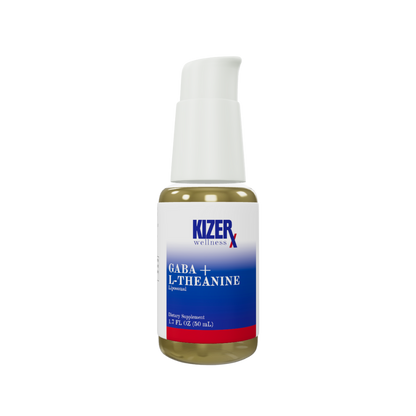 Kizer Wellness GABA + L-Theanine supplement bottle on a white background