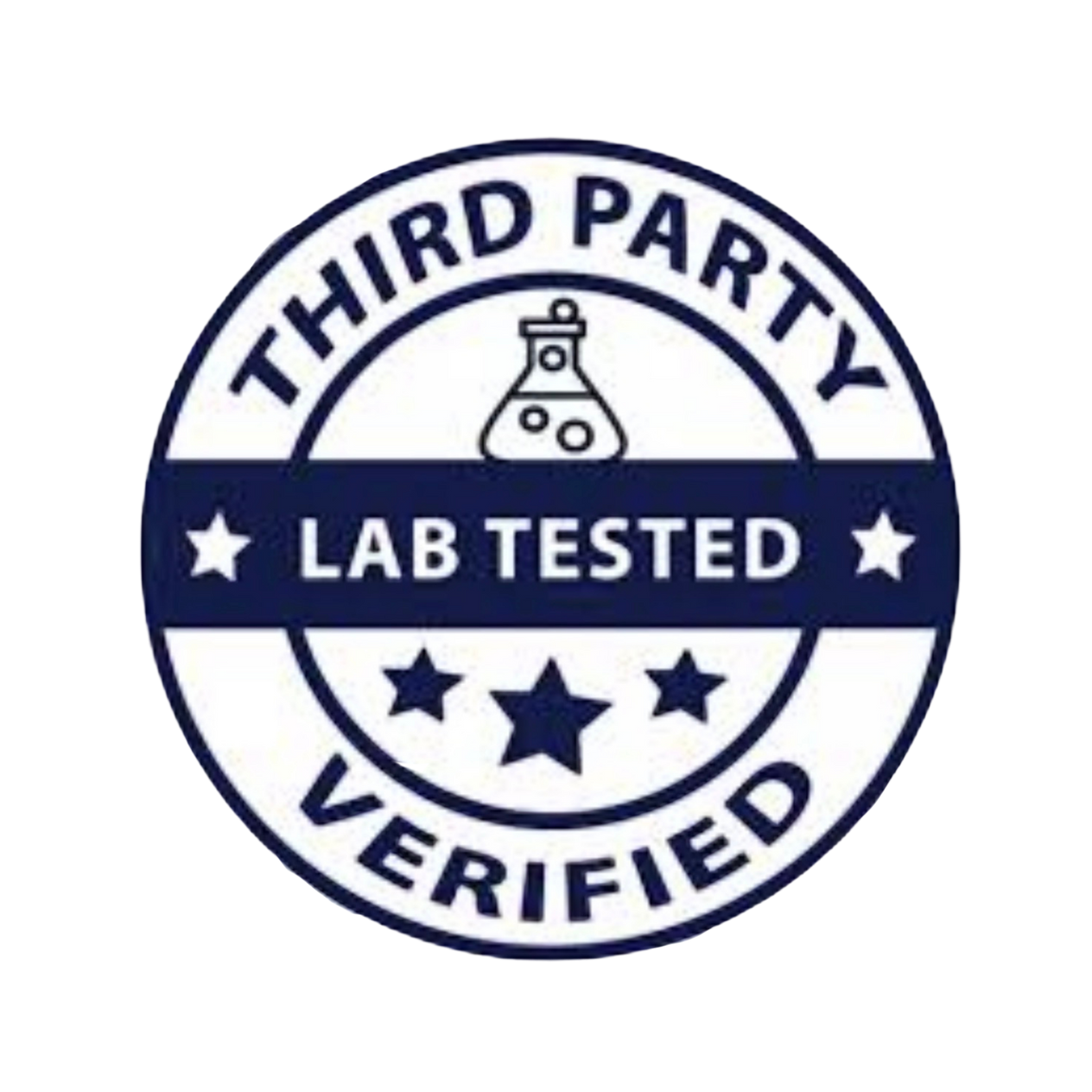 Third party lab tested verified logo with a beaker icon on a white background