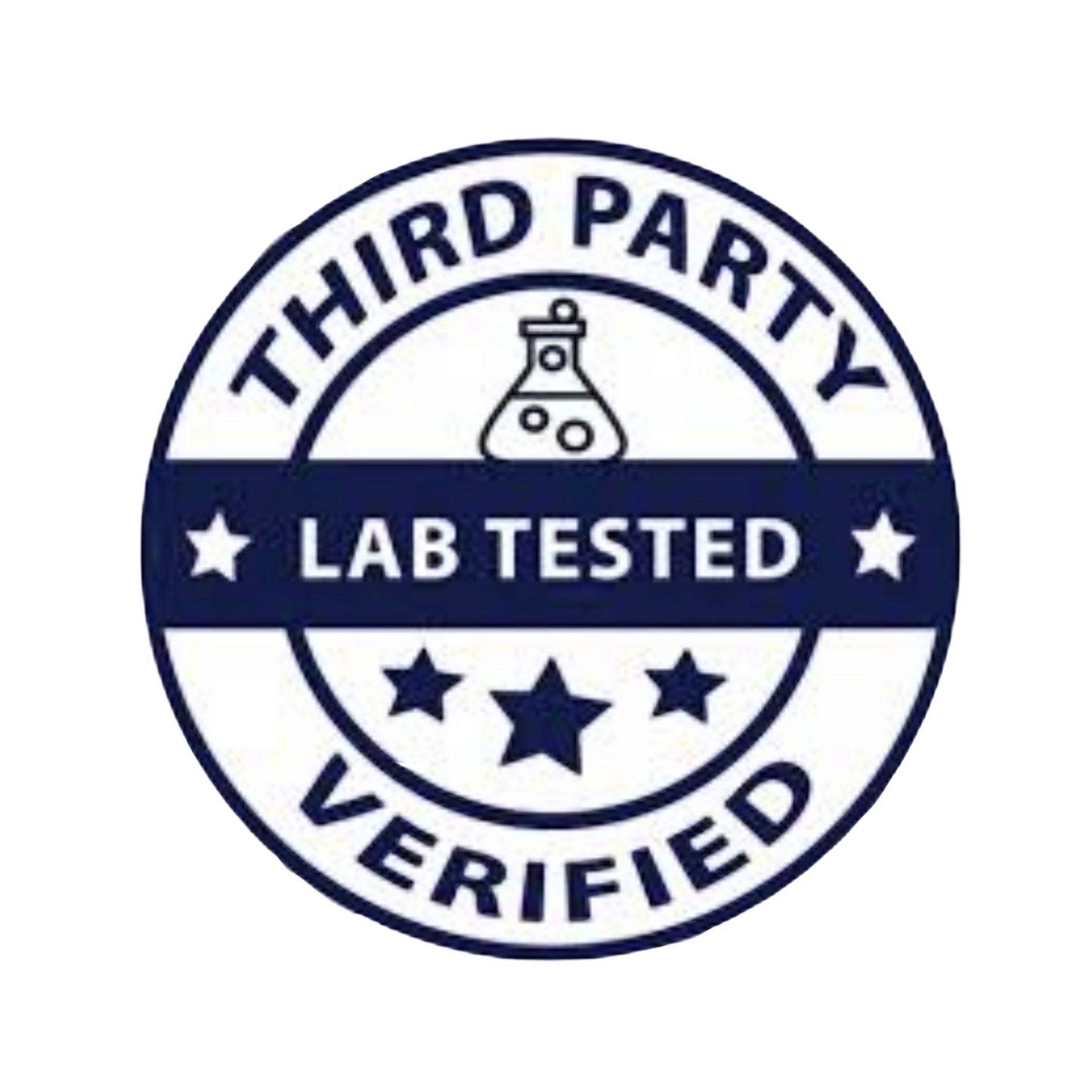 Third party lab tested verified logo with a beaker icon on a white background